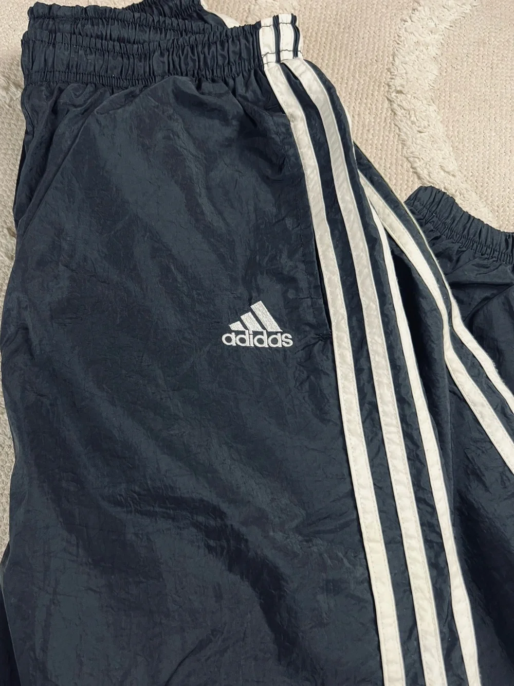 Vintage 90s Adidas Track Pants/Joggers –Black 3-Stripe Lined Windbreaker Pants M